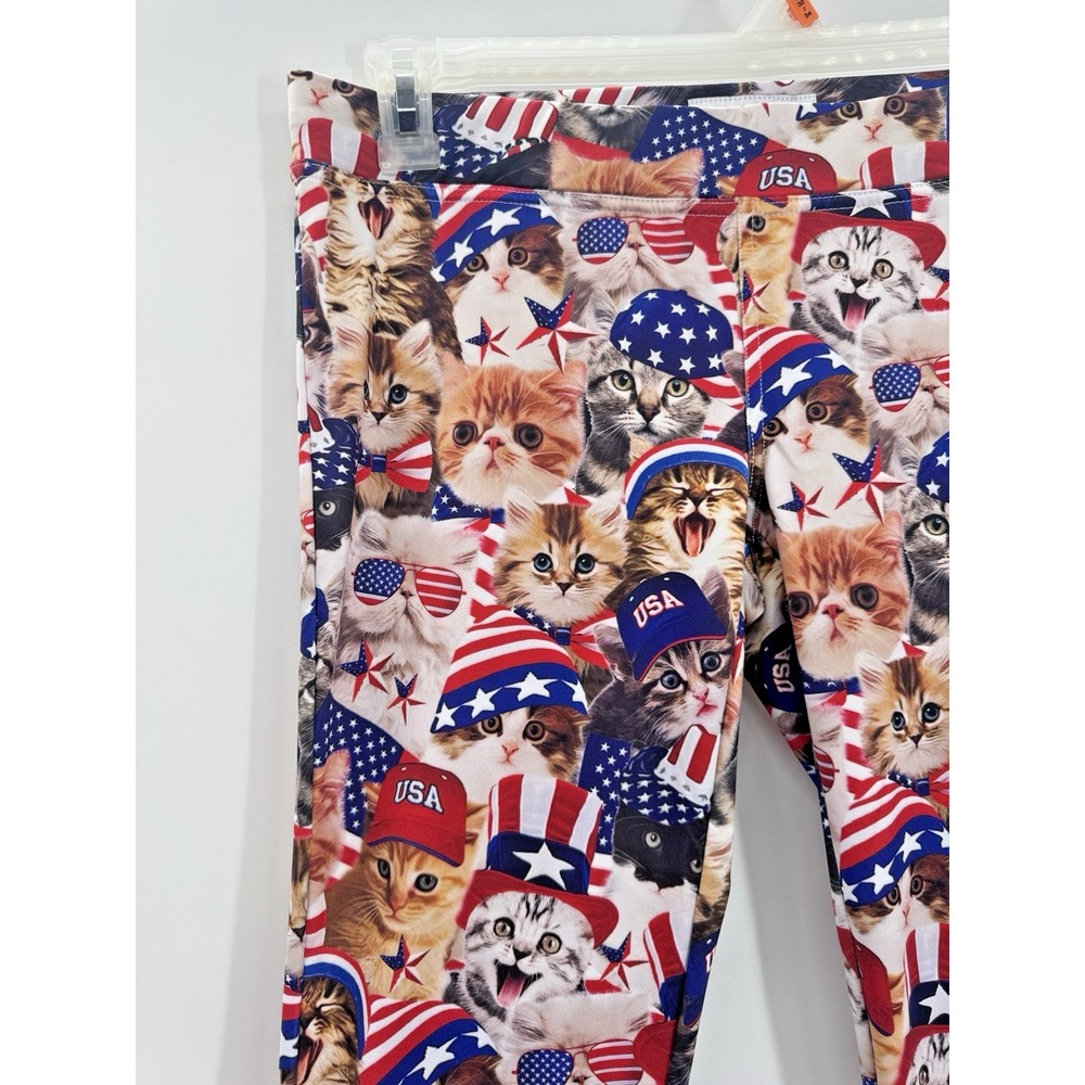 America 250 Tipsy Elves Cat USA Patriotic Leggings Medium Novelty Stretch Funny